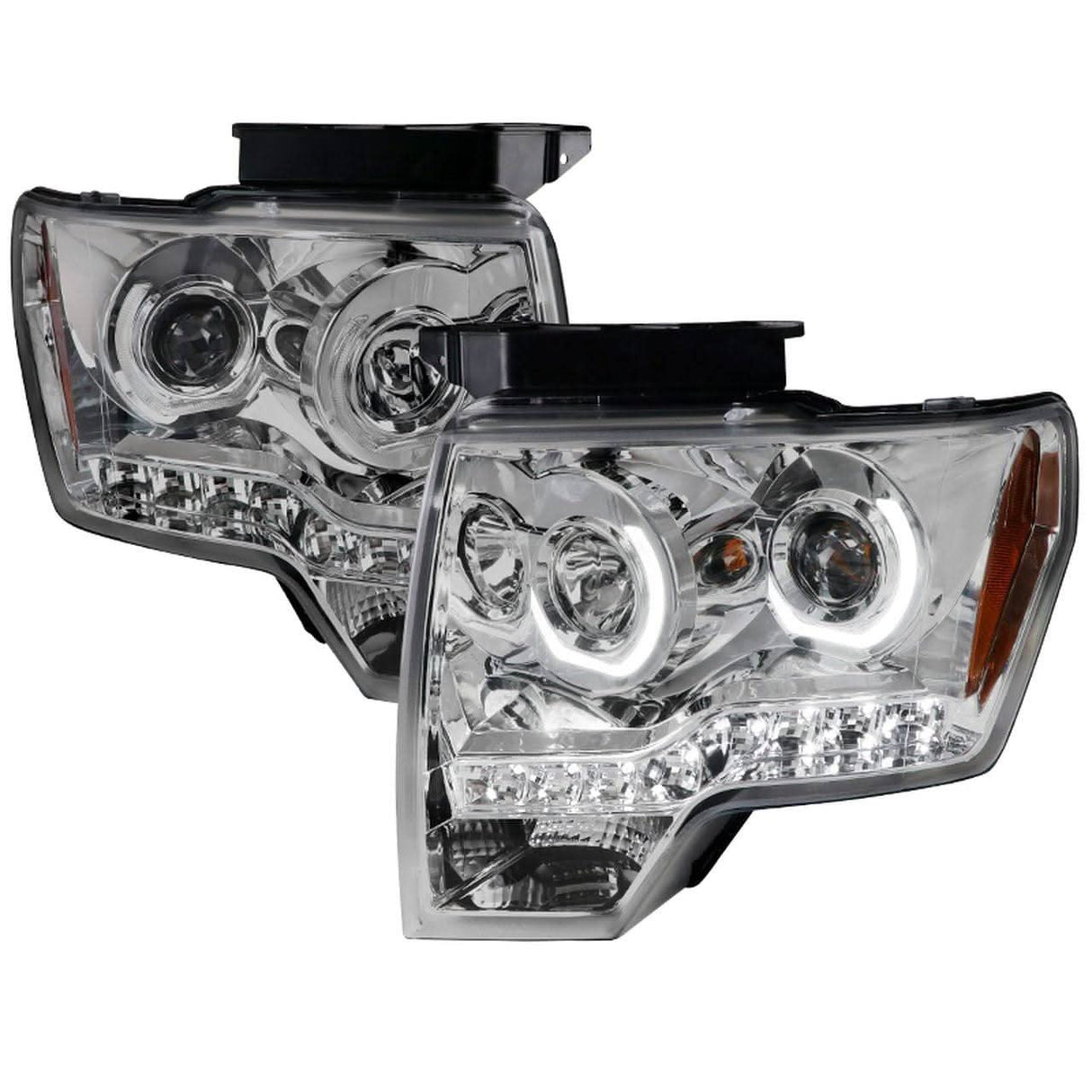Spec-D Projector Headlights Ford F150 (09-14) Dual LED U-Ring Halo - Black / Chrome / Tinted