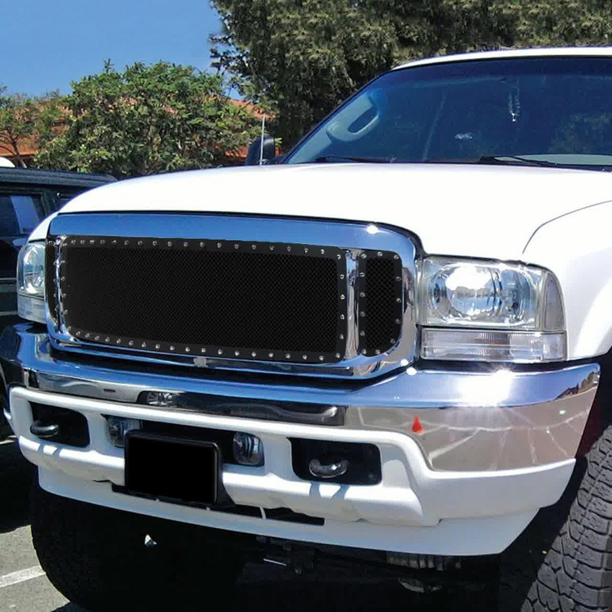 Spec-D Grill Insert Ford F250 F350 F450 F550 Super Duty (99-04) Mesh Rivet Style Black Stainless