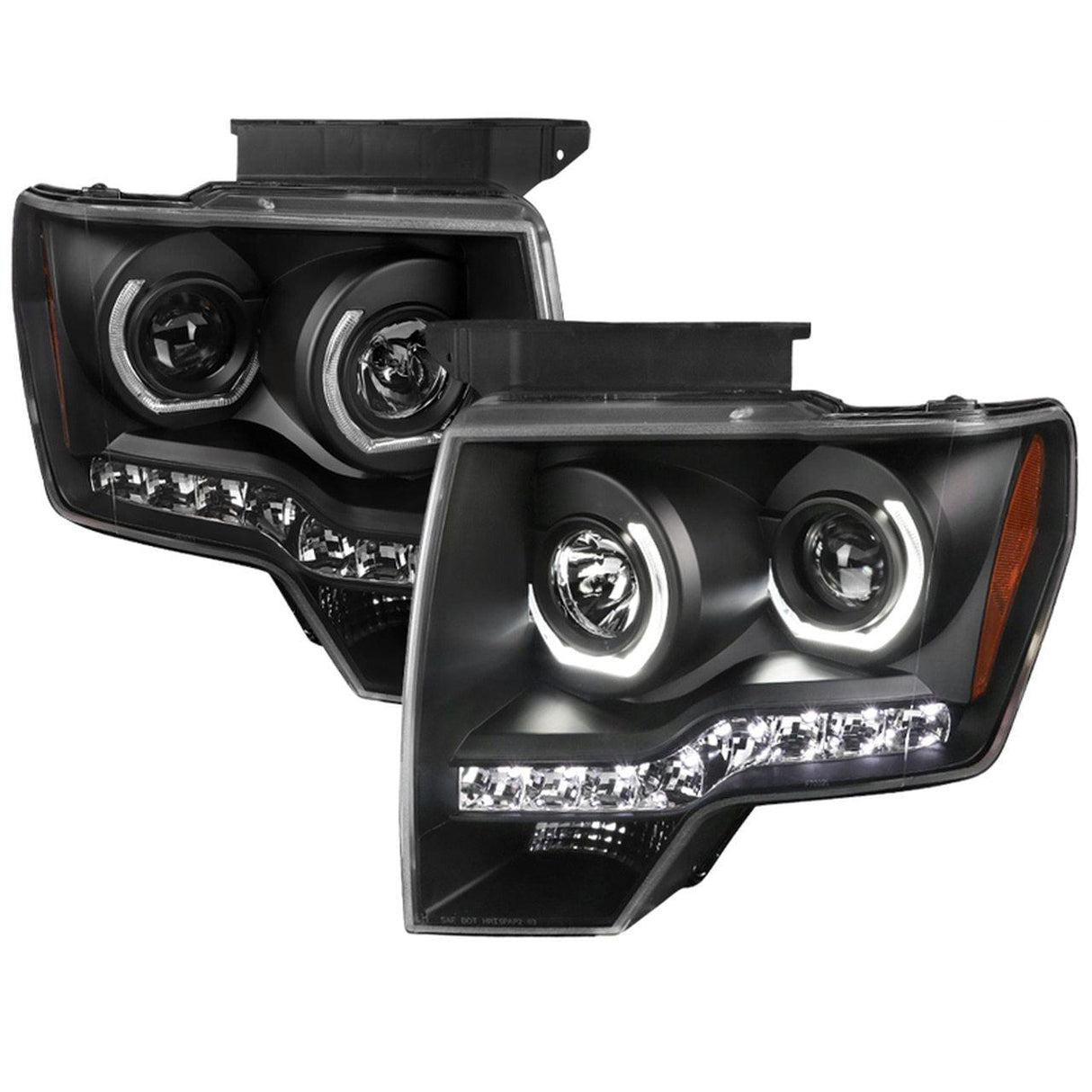 Spec-D Projector Headlights Ford F150 (09-14) Dual LED U-Ring Halo - Black / Chrome / Tinted