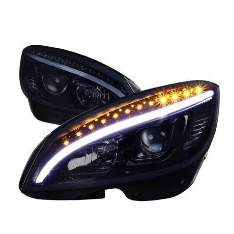 Mercedes C250 C300 C350 W204 - Black or Chrome Projector Headlights with LED Strip (2008-2011) - K2 Industries