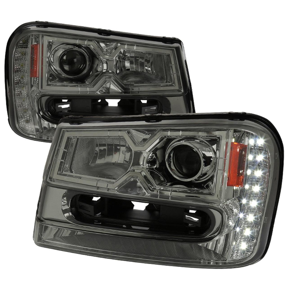 Spec-D Projector Headlights Chevy Trailblazer (02-09) w/ LED Accents - Black / Smoke / Chrome