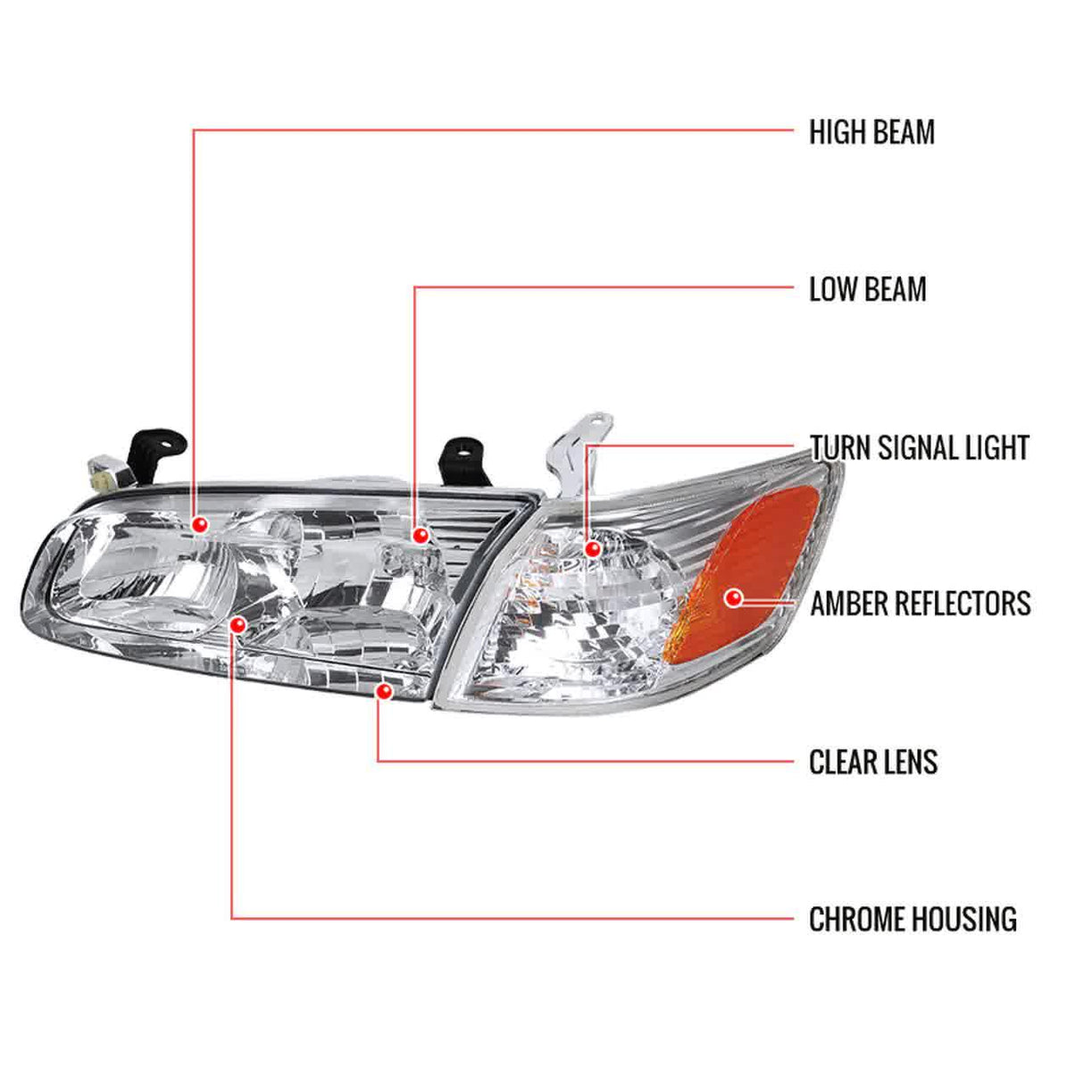 OEM Replacement Headlights Toyota Camry (00-01) Matte Black or Chrome Housing - K2 Industries