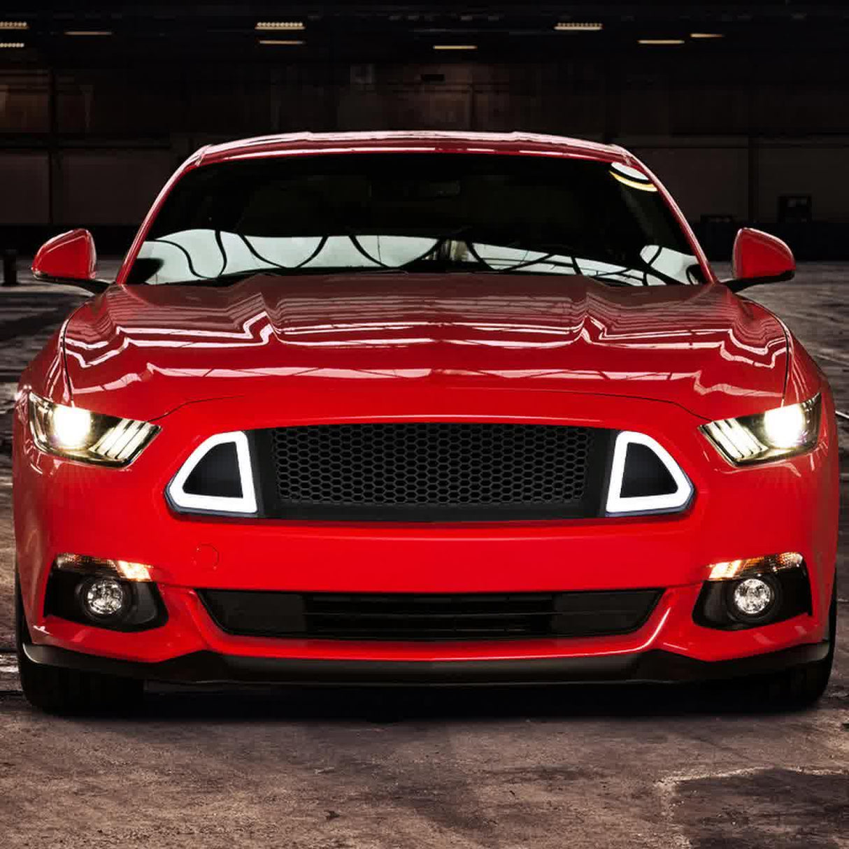 Spec-D Grill Ford Mustang S550 (15-22) Black ABS Mesh Grille w/ Dual LED Light Bar