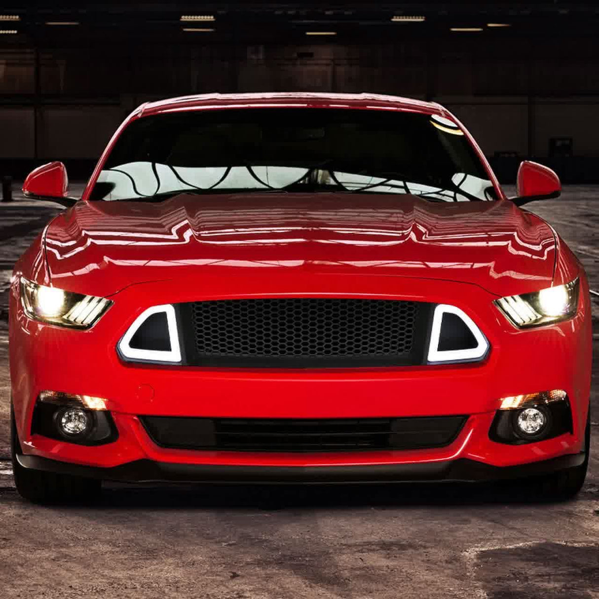 Spec-D Grill Ford Mustang S550 (15-22) Black ABS Mesh Grille w/ Dual LED Light Bar
