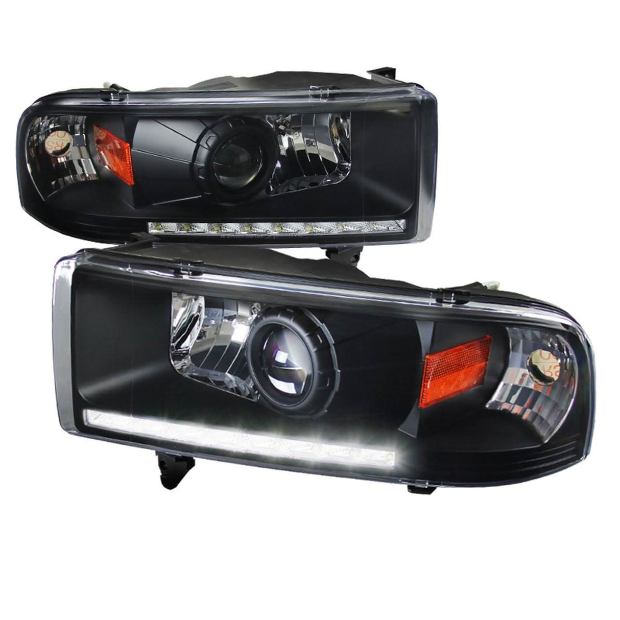 Spec-D Projector Headlights Dodge Ram (94-01) LED DRL Strip - Black / Smoked / Chrome