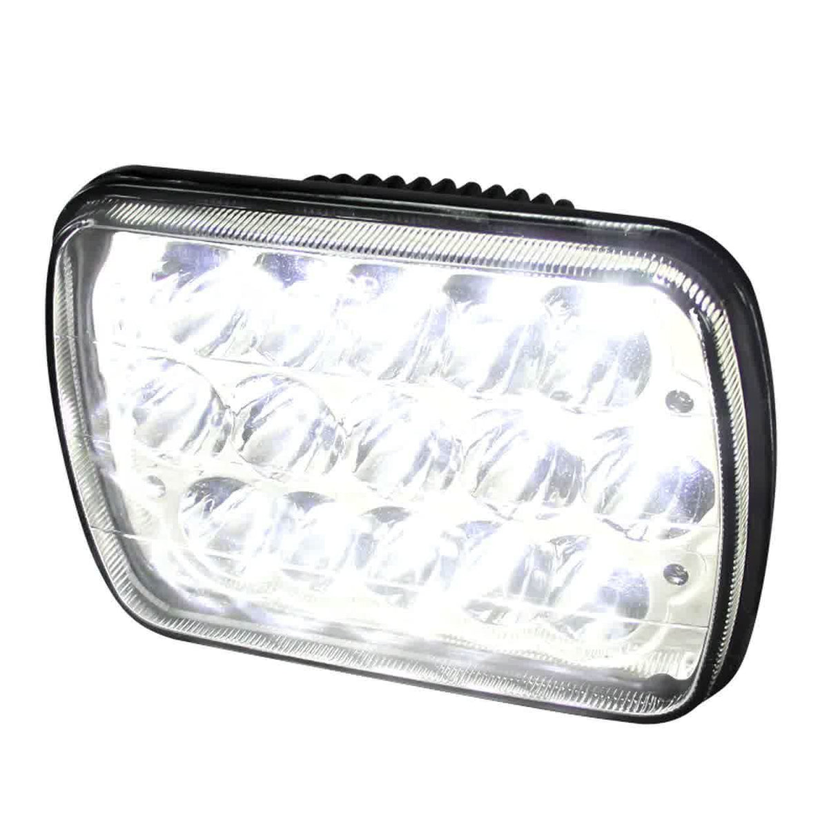 Spec-D 15-LED Sealed Beam Headlights Universal 7x6" w/ H4 Plug - Black Aluminum Housing/PMMA Lens