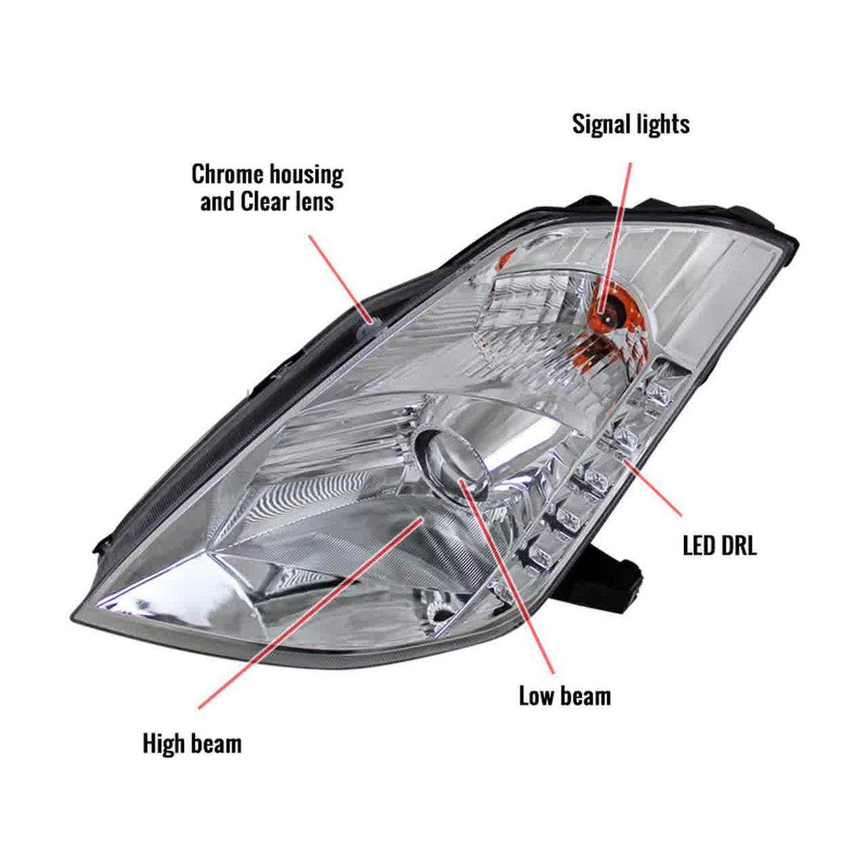 Nissan 350Z SMD LED Strip with HID Black or Chrome Projector Headlights (2003-2005) - K2 Industries