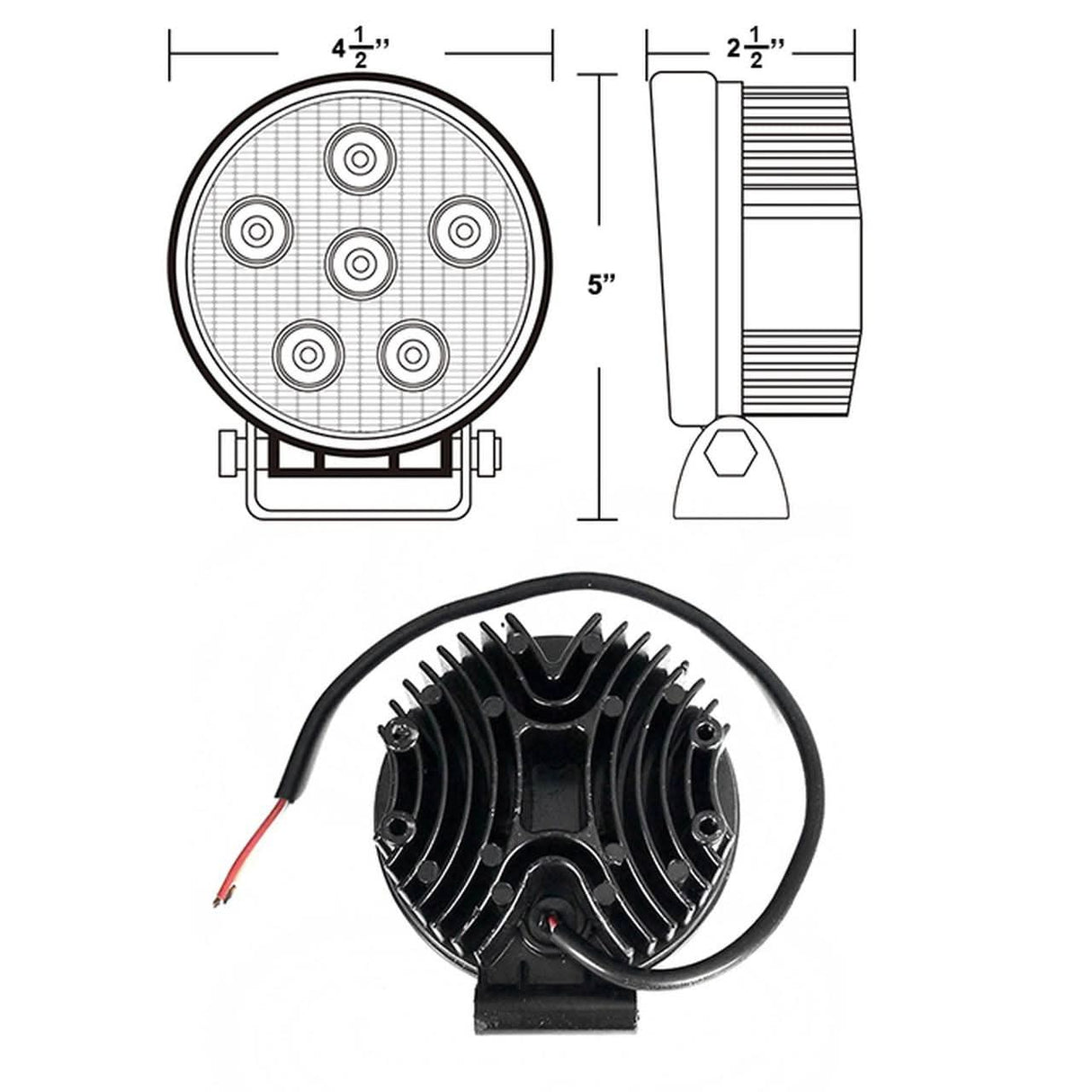 Spec-D Universal Off Road 6000K Flood Beam Fog Light - Round 18W 6-LED / Round 27W 9-LED / Square 27W 9-LED