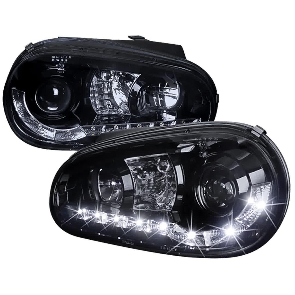 Spec-D Projector Headlights VW Golf MK4 / GTI (96-06) Cabrio (99-02) R32 (2004) Black w/ R8 Style LED Strip
