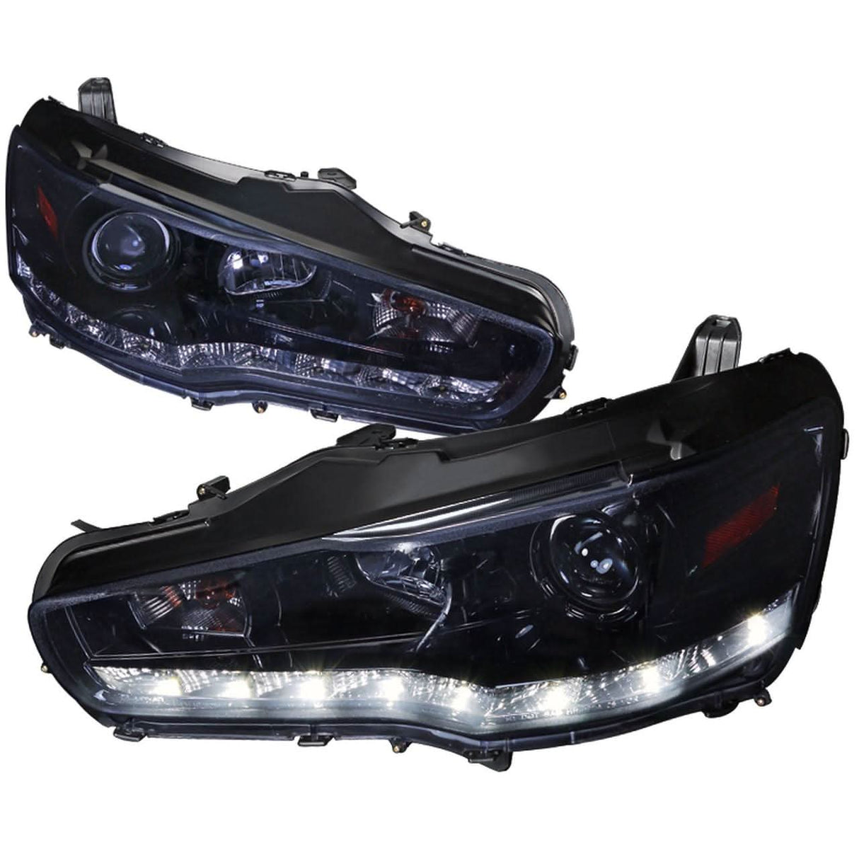 Spec-D Projector Headlights Mitsubishi Lancer & EVO X (08-15) R8 Style LED Strip - Black or Chrome