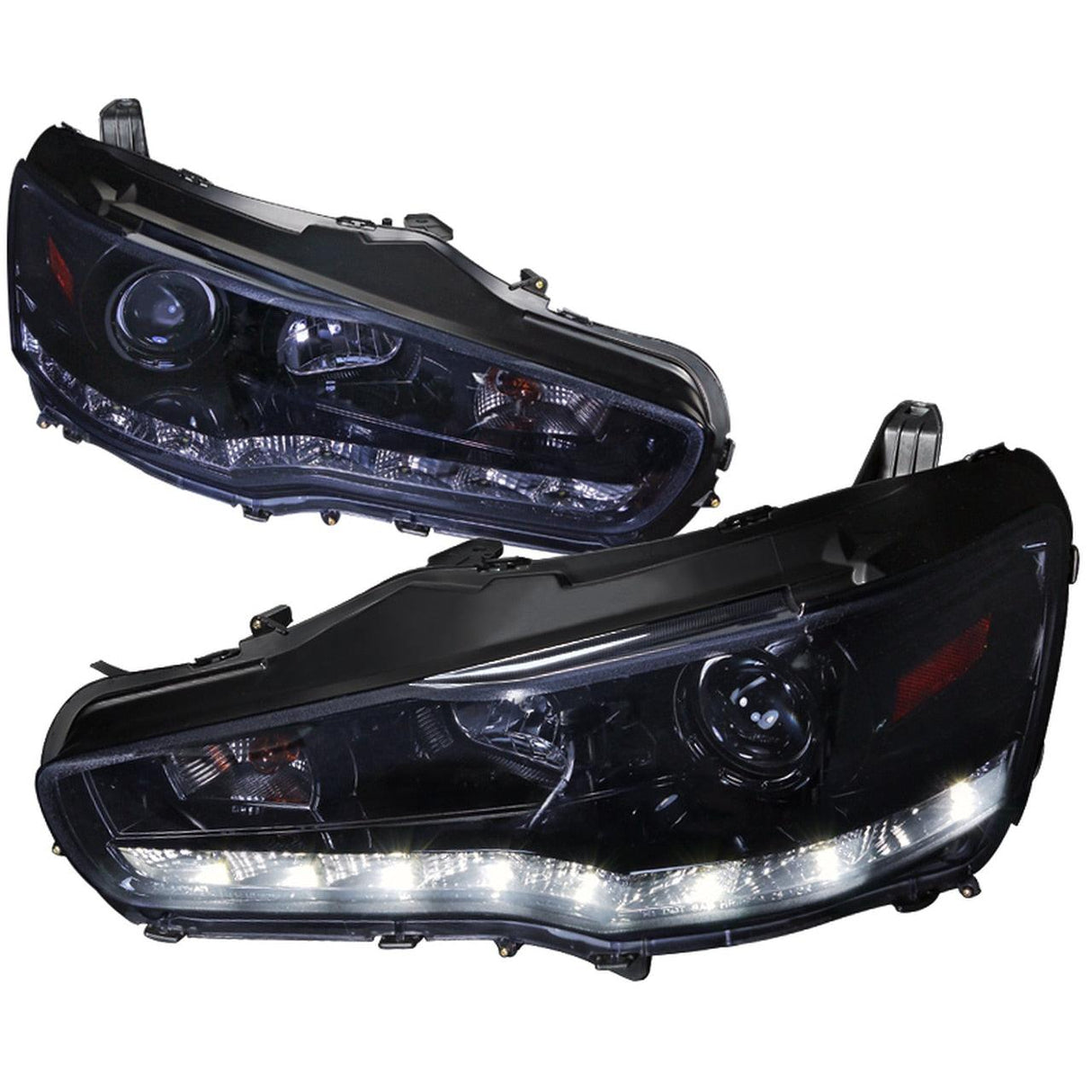 Spec-D Projector Headlights Mitsubishi Lancer & EVO X (08-15) R8 Style LED Strip - Black or Chrome