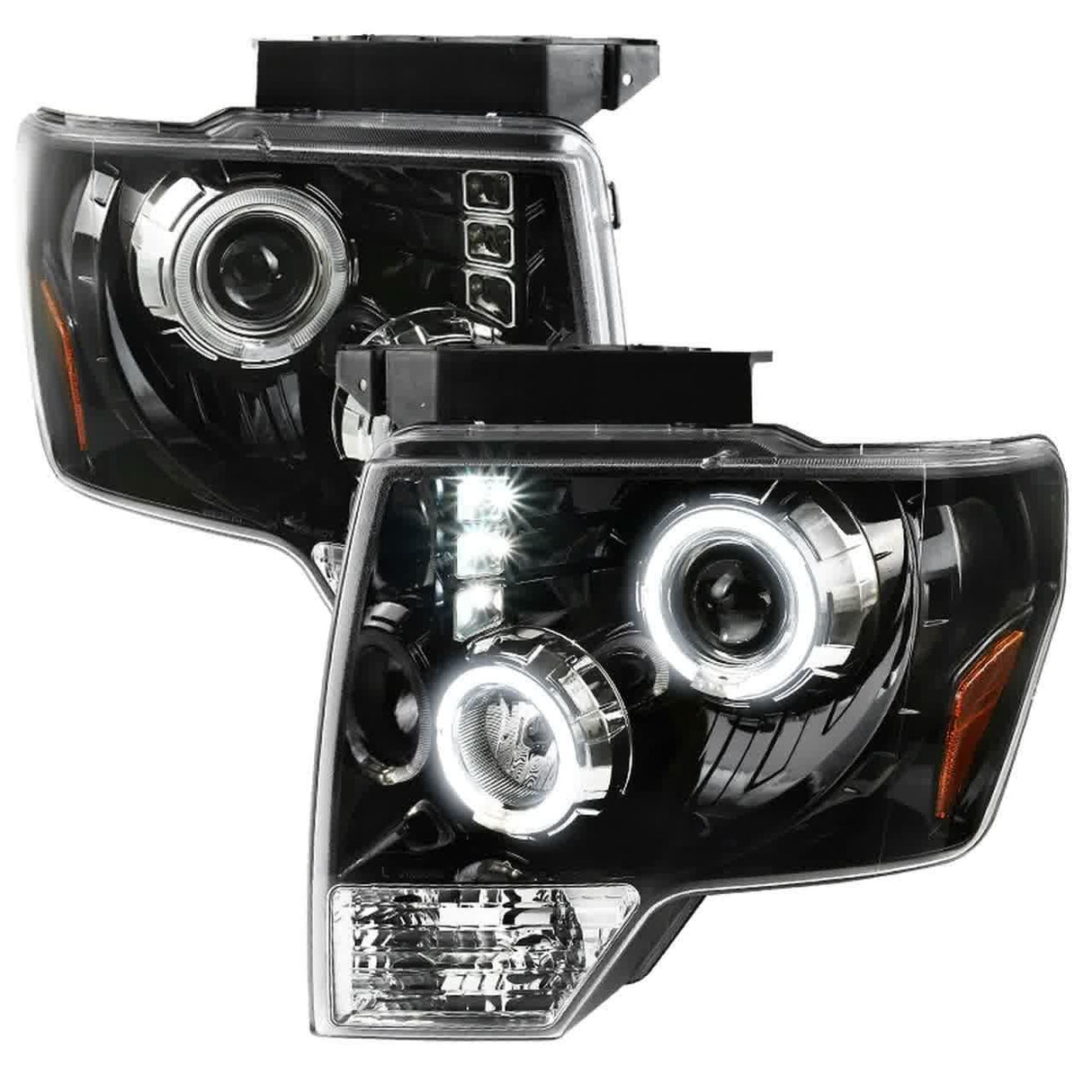 Spec-D Projector Headlights Ford F150 (09-14) Dual LED U-Ring Halo - Black / Chrome / Tinted