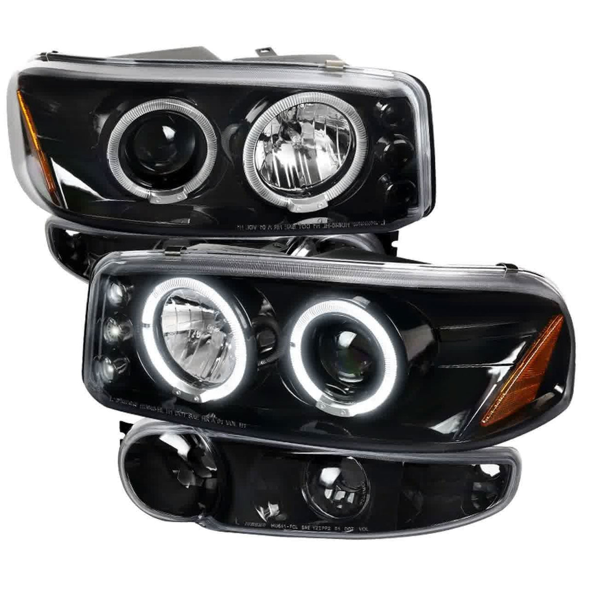 Spec-D Projector Headlights GMC Yukon (01-06) Sierra (01-07) Dual LED Halo w/ Bumper Lights - Black