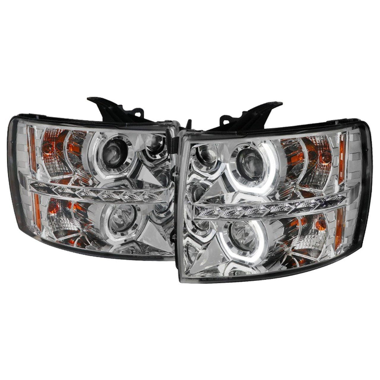Spec-D Projector Headlights Chevy Silverado (07-13) Dual Halo w/ LED DRL - Black / Chrome / Smoked