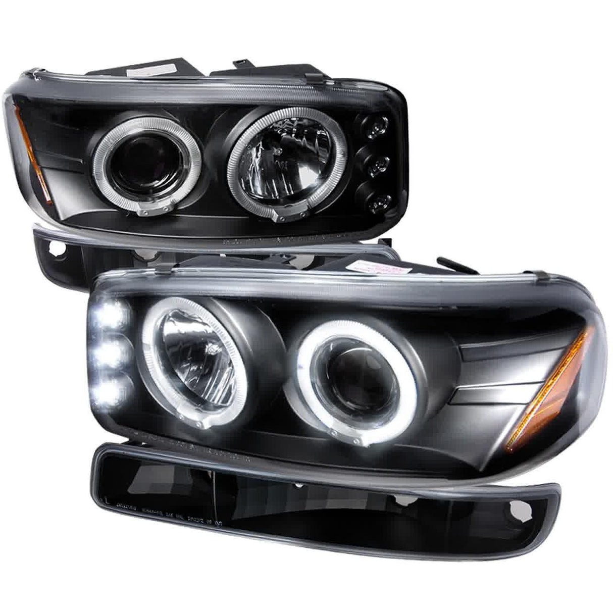 Spec-D Projector Headlights GMC Yukon (01-06) Sierra (01-07) Dual LED Halo w/ Bumper Lights - Black