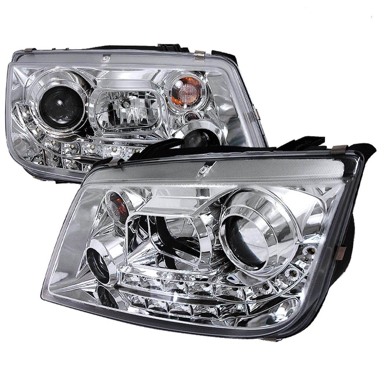 Spec-D Projector Headlights VW Jetta MK4 (99-04) w/ Audi R8 Style LED Strip - Black or Chrome