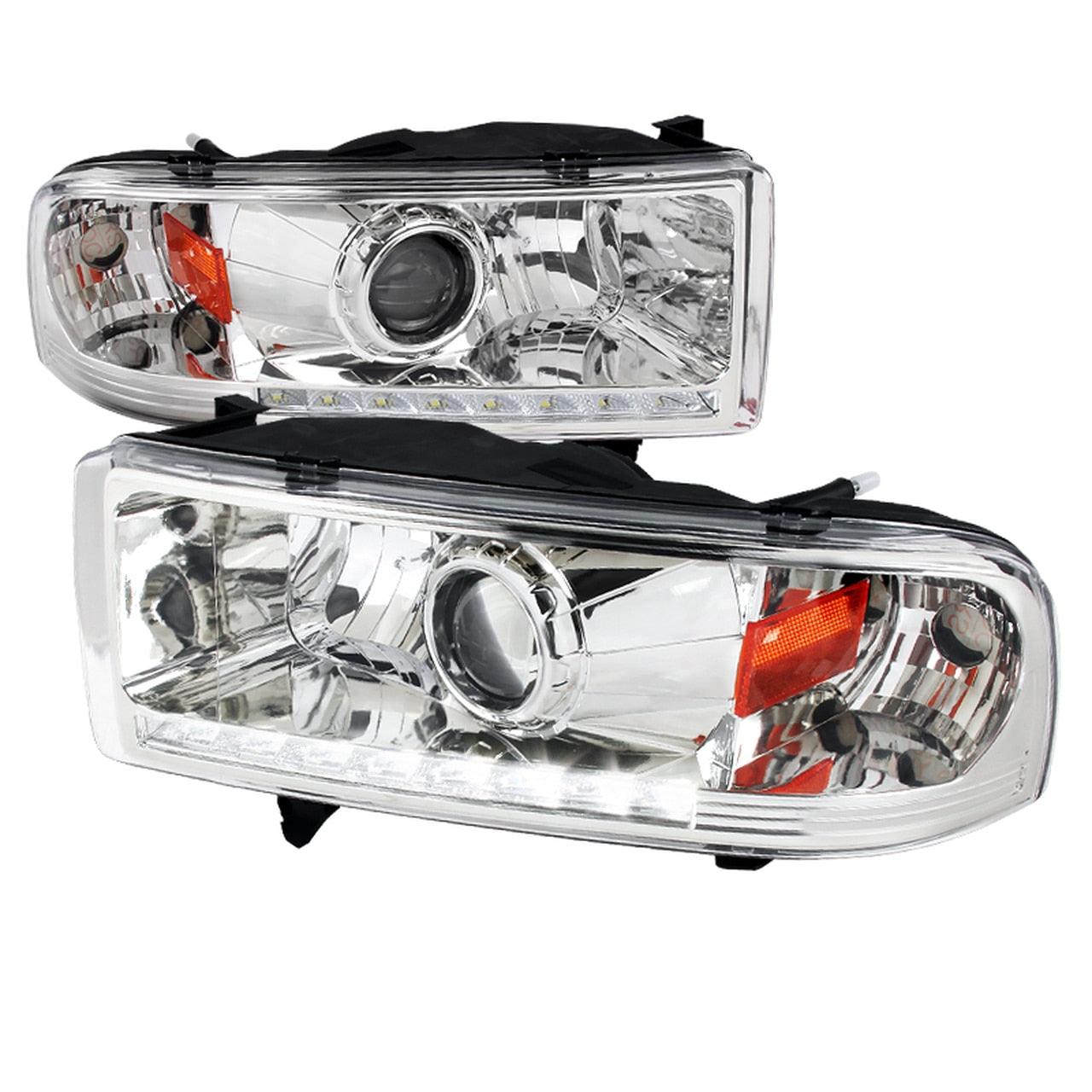 Spec-D Projector Headlights Dodge Ram (94-01) LED DRL Strip - Black / Smoked / Chrome