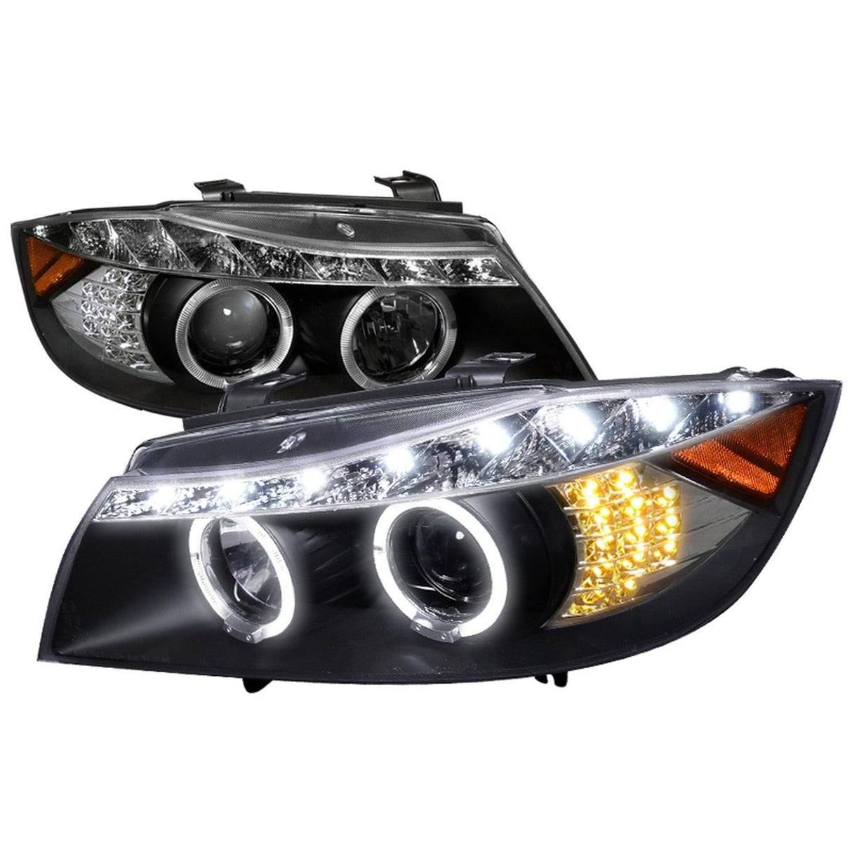 Spec-D Projector Headlights BMW 325i 330i 335i E90 Sedan (06-08) Halo LED - Black / Chrome / Tinted
