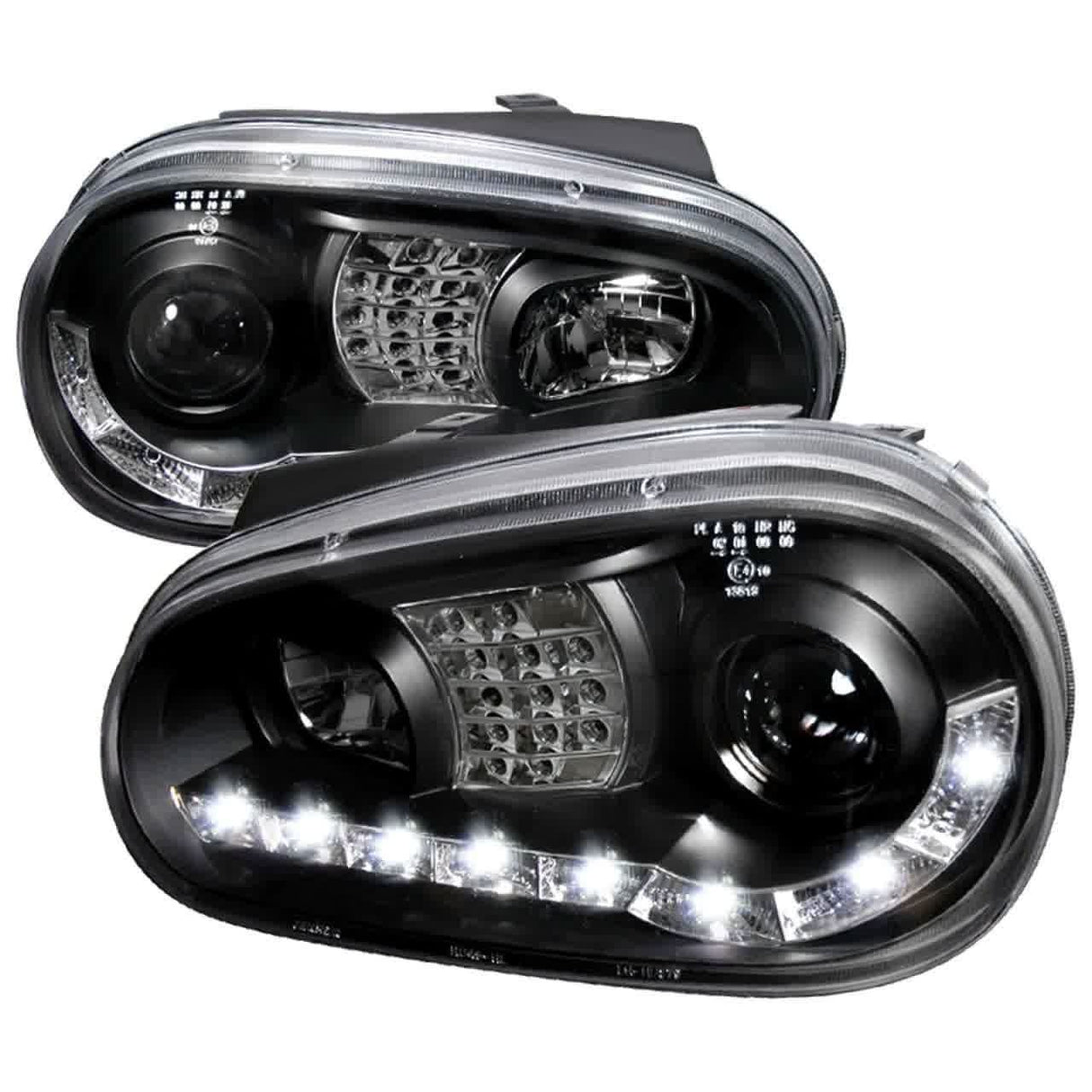 Spec-D Projector Headlights VW Golf MK4 / GTI (96-06) Cabrio (99-02) R32 (2004) Black w/ R8 Style LED Strip