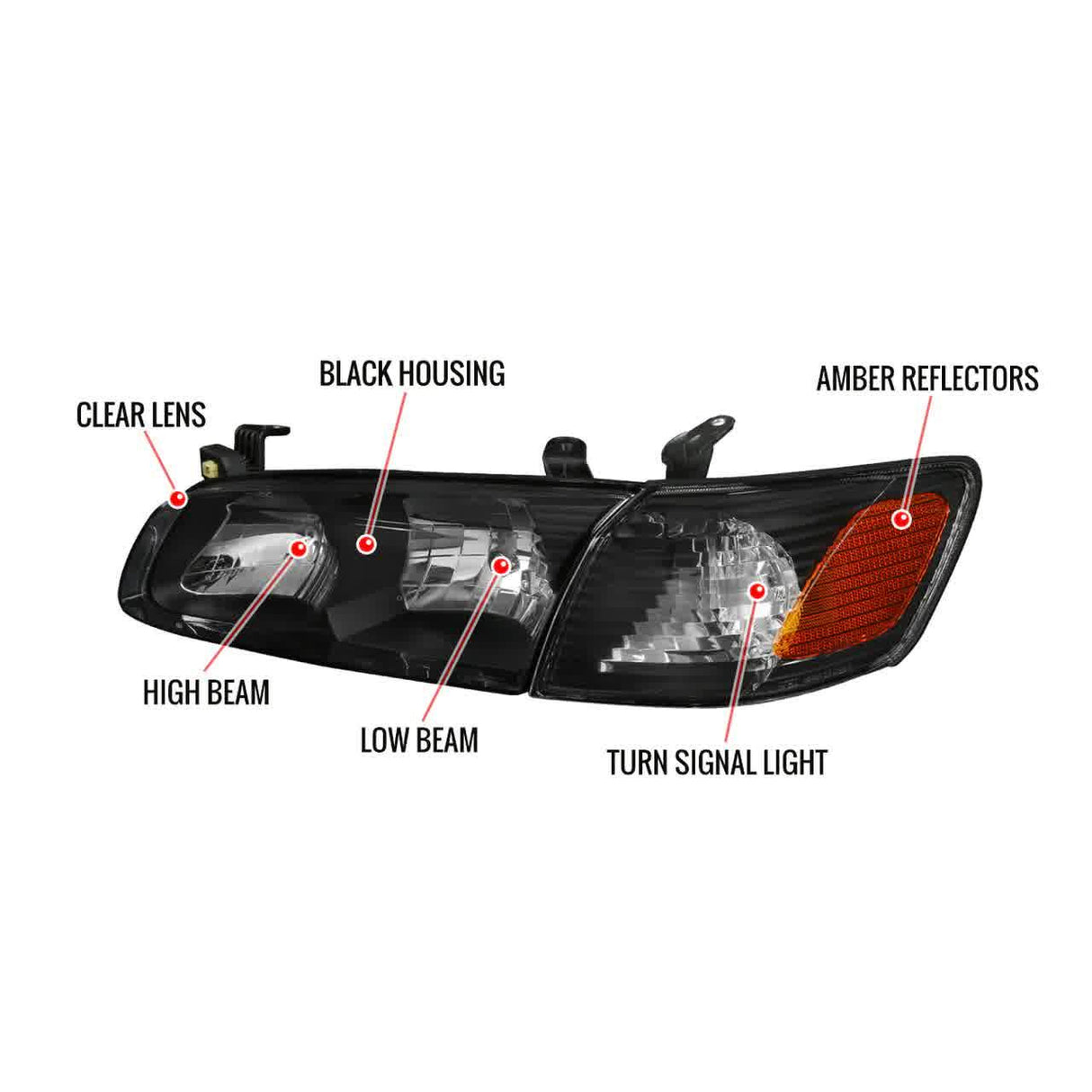 OEM Replacement Headlights Toyota Camry (00-01) Matte Black or Chrome Housing - K2 Industries