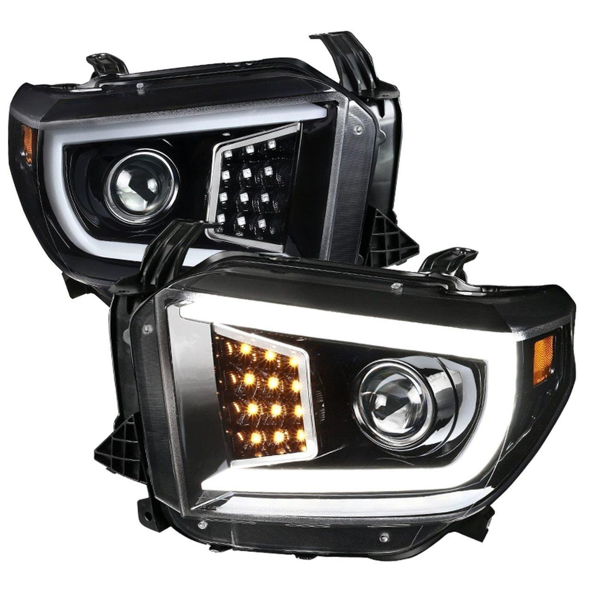 Spec-D Projector Headlights Tundra (14-21) w/ C-Bar LED Turn Signal Lights - Black or Chrome