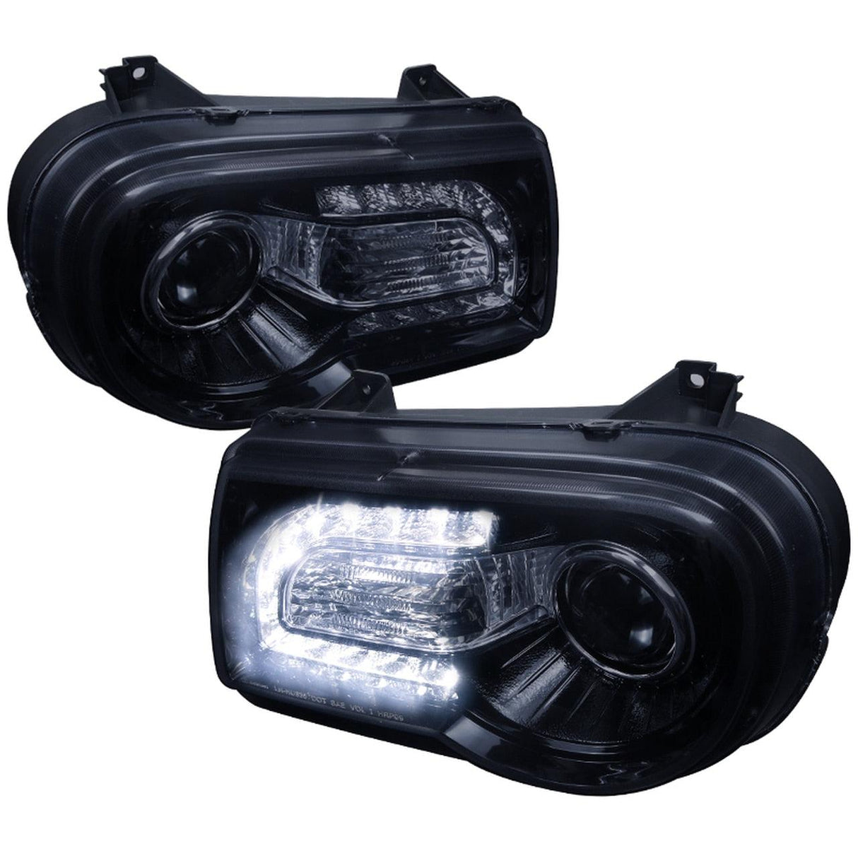 Spec-D Projector Headlights Chrysler 300C (2005-2010) w/ LED Strip - Black / Tinted / Chrome