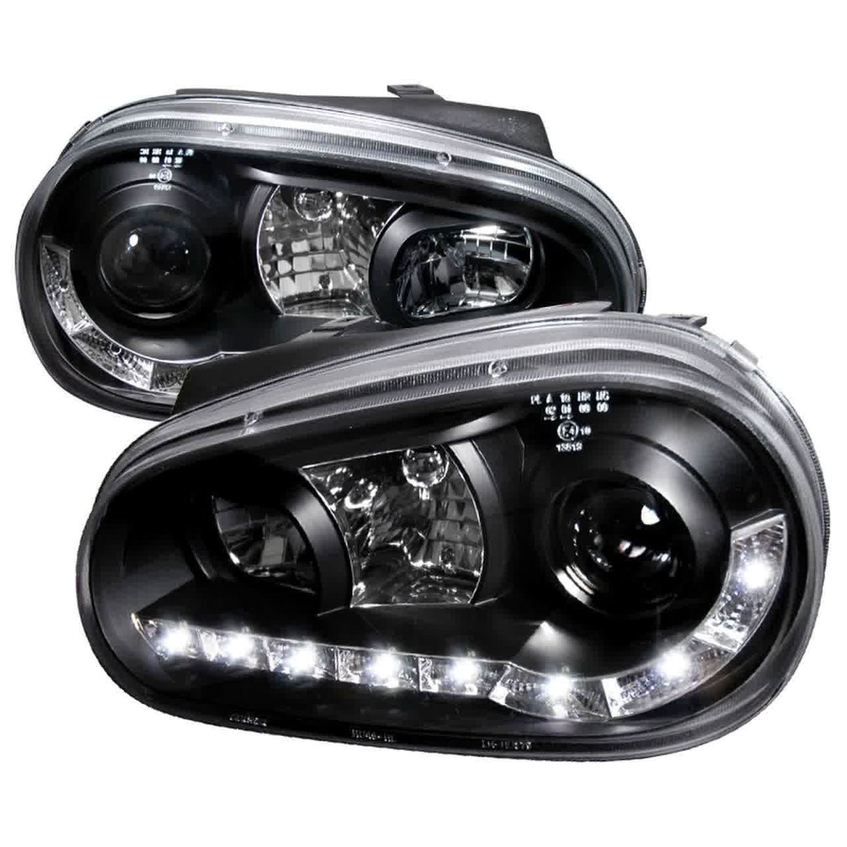 Spec-D Projector Headlights VW Golf MK4 / GTI (96-06) Cabrio (99-02) R32 (2004) Black w/ R8 Style LED Strip