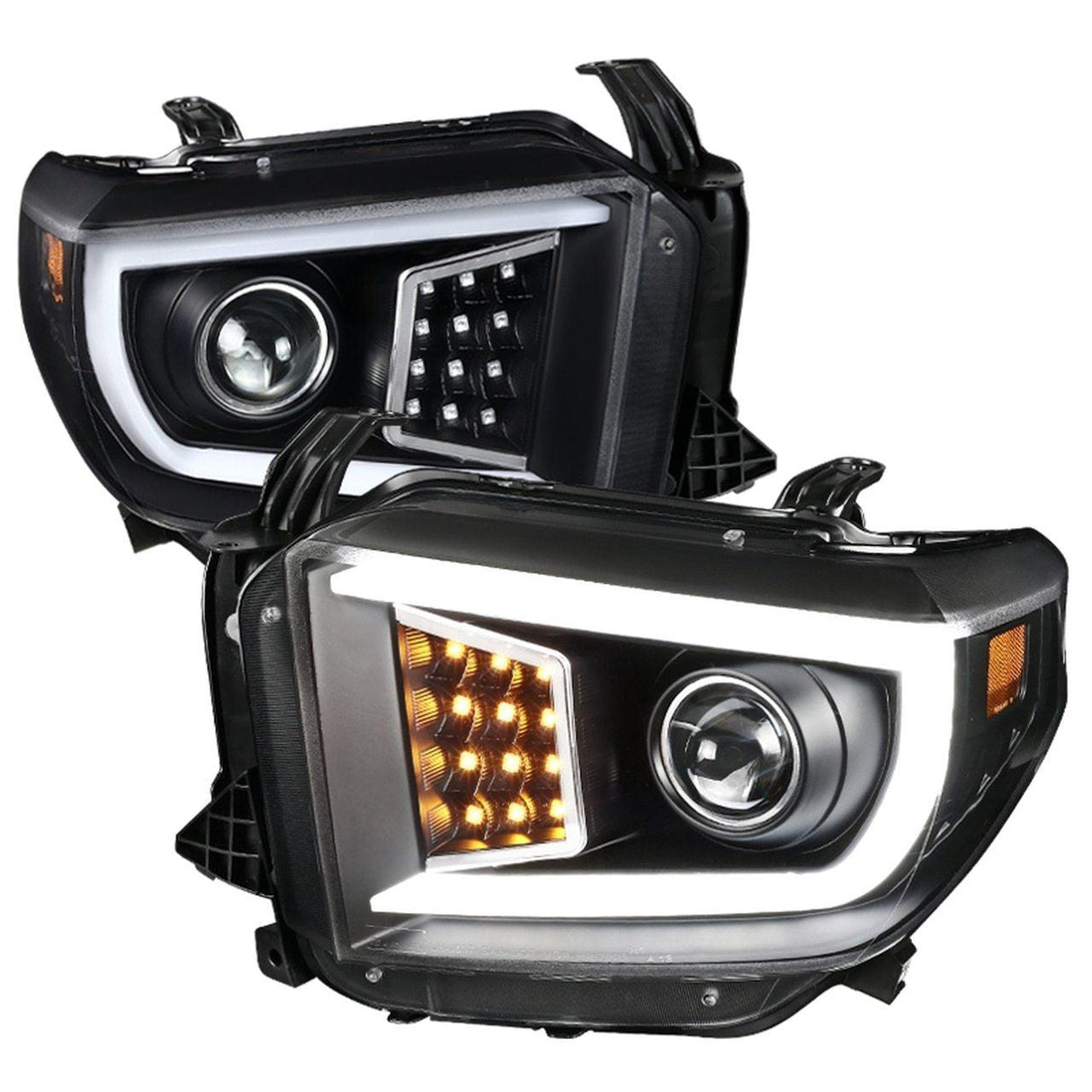 Spec-D Projector Headlights Tundra (14-21) w/ C-Bar LED Turn Signal Lights - Black or Chrome