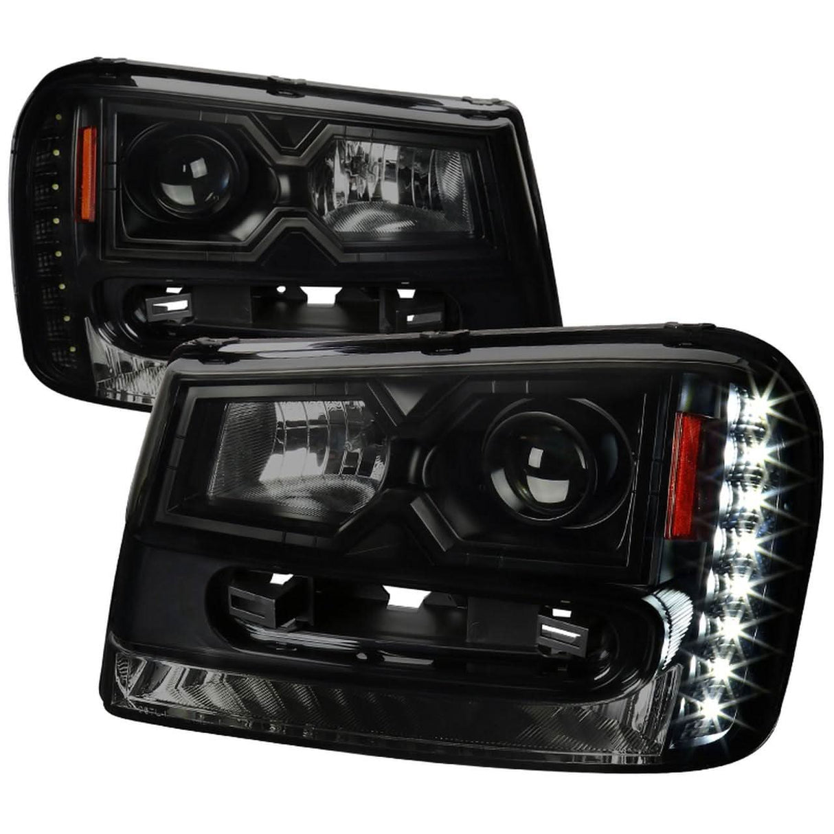 Spec-D Projector Headlights Chevy Trailblazer (02-09) w/ LED Accents - Black / Smoke / Chrome