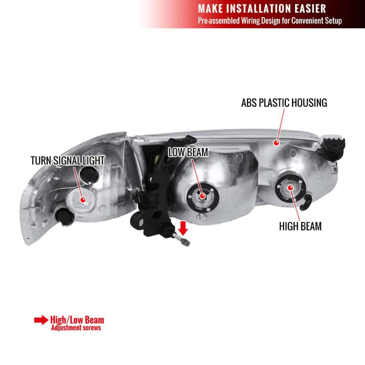 OEM Replacement Headlights Toyota Camry (00-01) Matte Black or Chrome Housing - K2 Industries