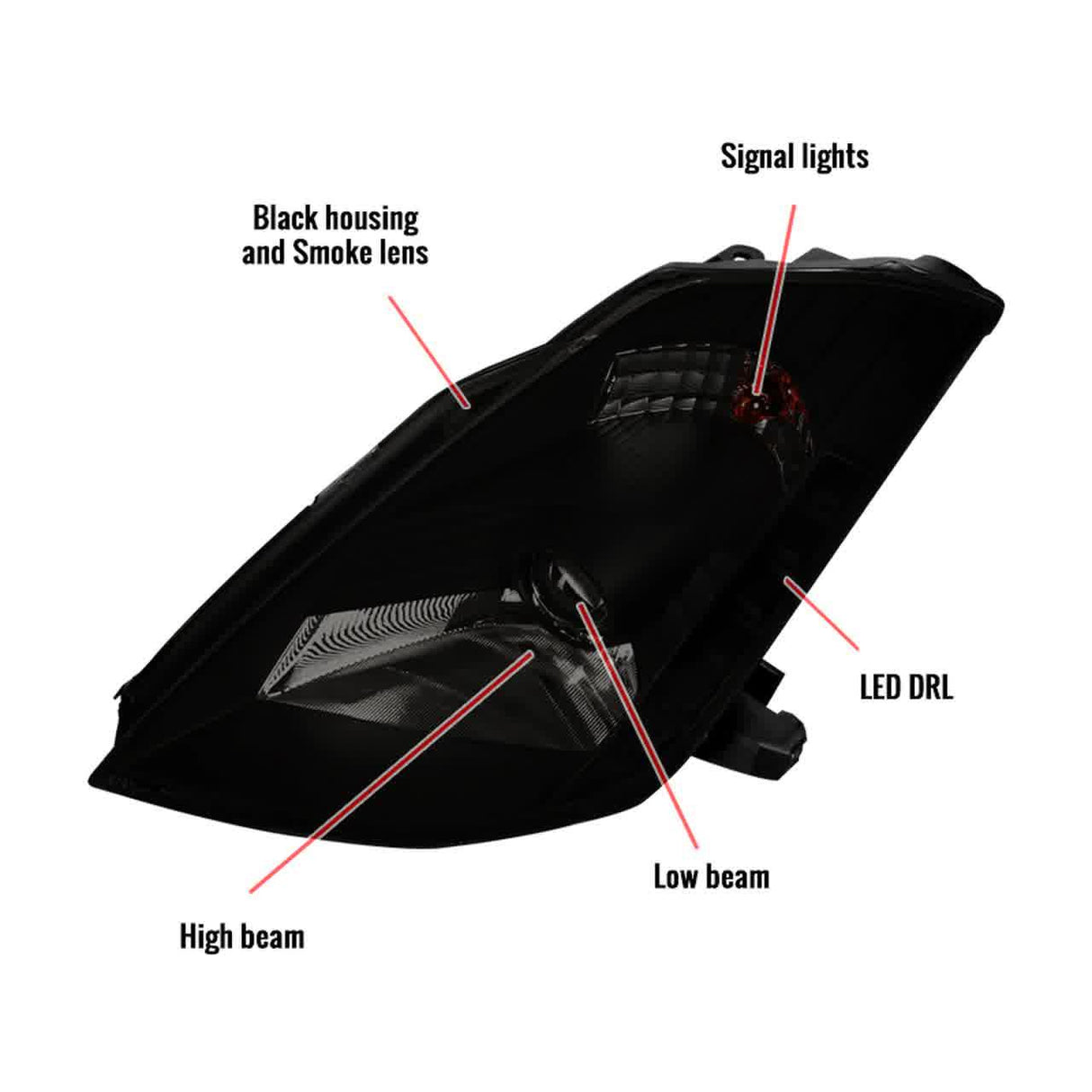 Nissan 350Z SMD LED Strip with HID Black or Chrome Projector Headlights (2003-2005) - K2 Industries