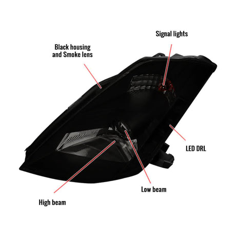 Nissan 350Z SMD LED Strip with HID Black or Chrome Projector Headlights (2003-2005) - K2 Industries