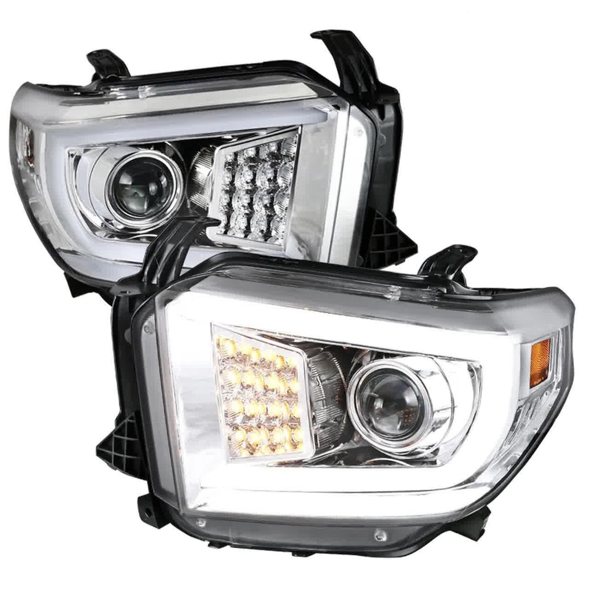 Spec-D Projector Headlights Tundra (14-21) w/ C-Bar LED Turn Signal Lights - Black or Chrome