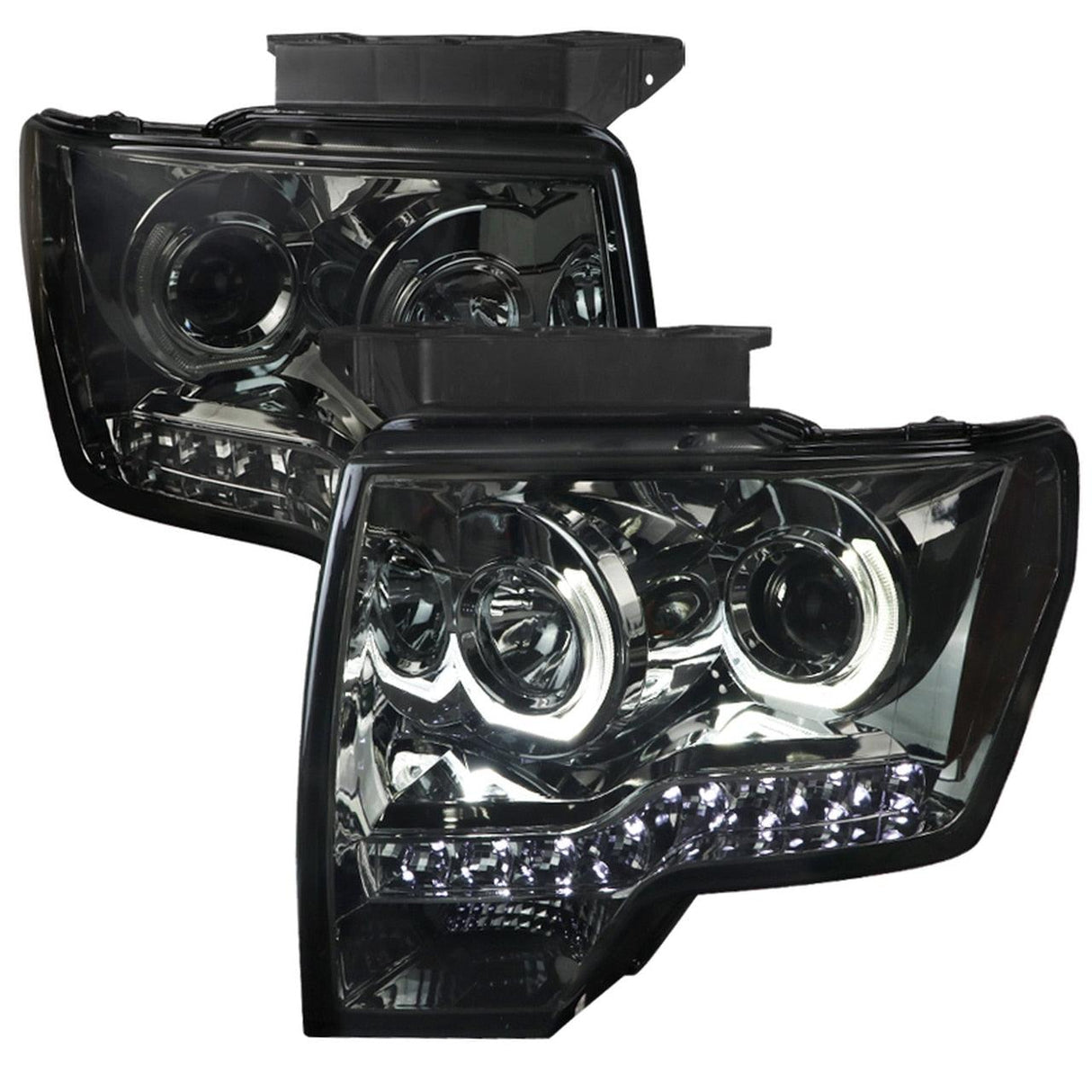 Spec-D Projector Headlights Ford F150 (09-14) Dual LED U-Ring Halo - Black / Chrome / Tinted