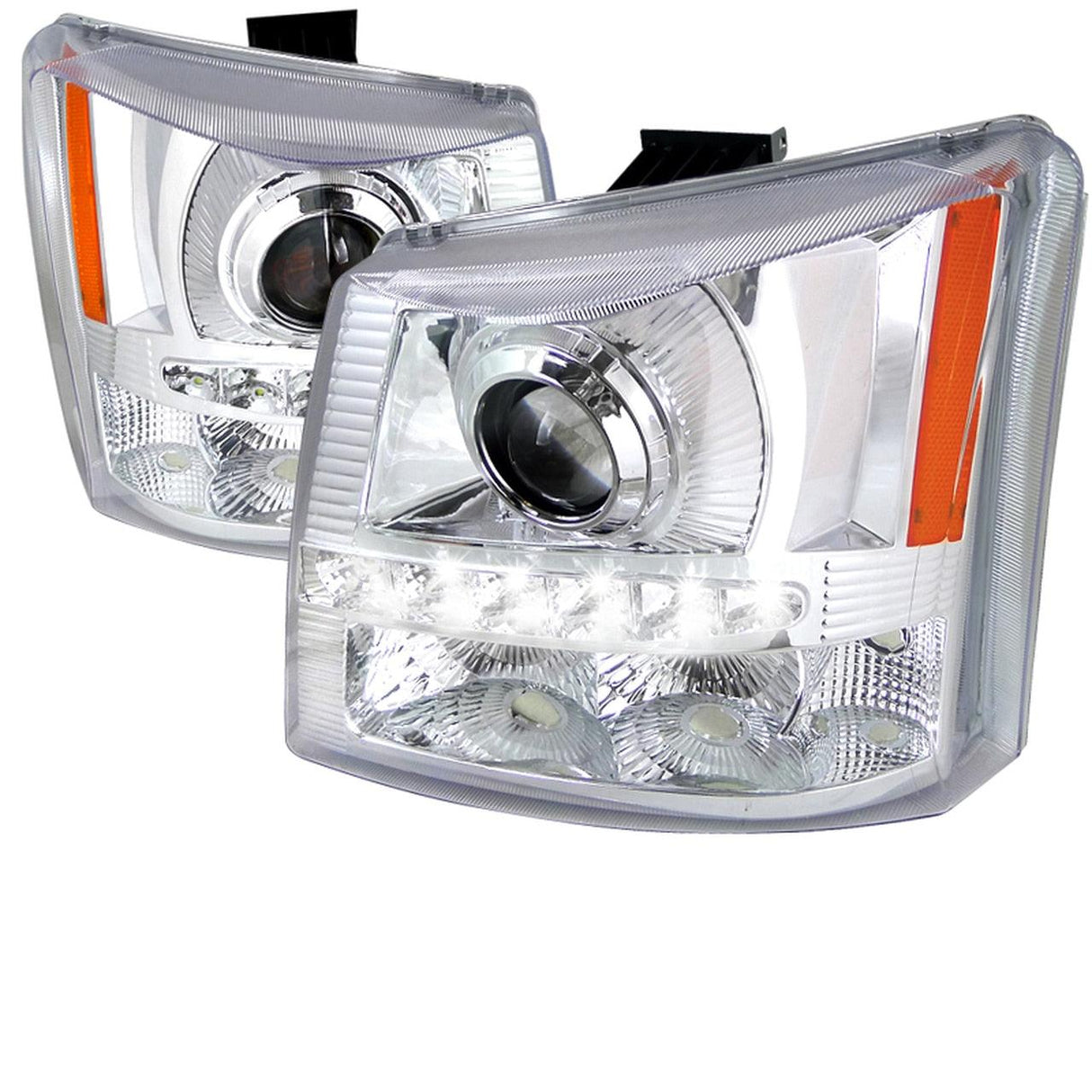 Spec-D Projector Headlights Chevy Silverado (03-07) Avalanche (02-06) w/ SMD LED Light Strip & Bumper Lights