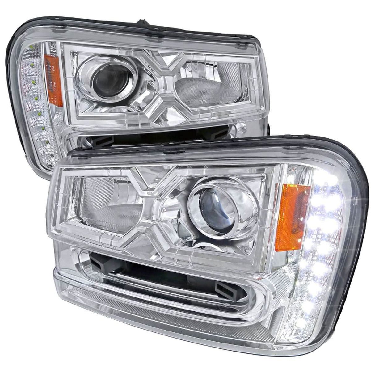 Spec-D Projector Headlights Chevy Trailblazer (02-09) w/ LED Accents - Black / Smoke / Chrome