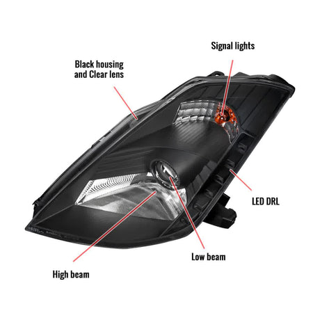 Nissan 350Z SMD LED Strip with HID Black or Chrome Projector Headlights (2003-2005) - K2 Industries