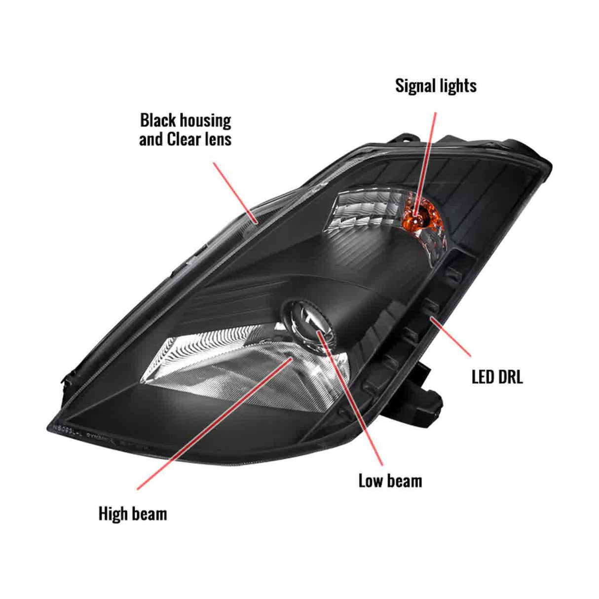 Nissan 350Z SMD LED Strip with HID Black or Chrome Projector Headlights (2003-2005) - K2 Industries