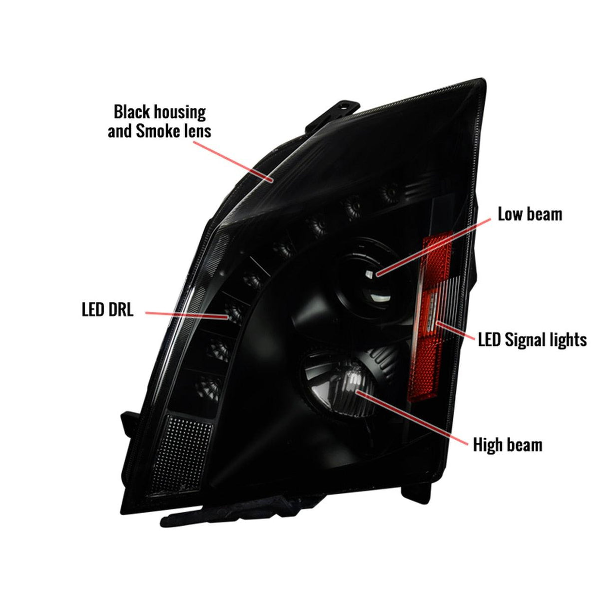 Spec-D Projector Headlights Cadillac CTS (2008-2014) w/ LED Strip - Black or Chrome