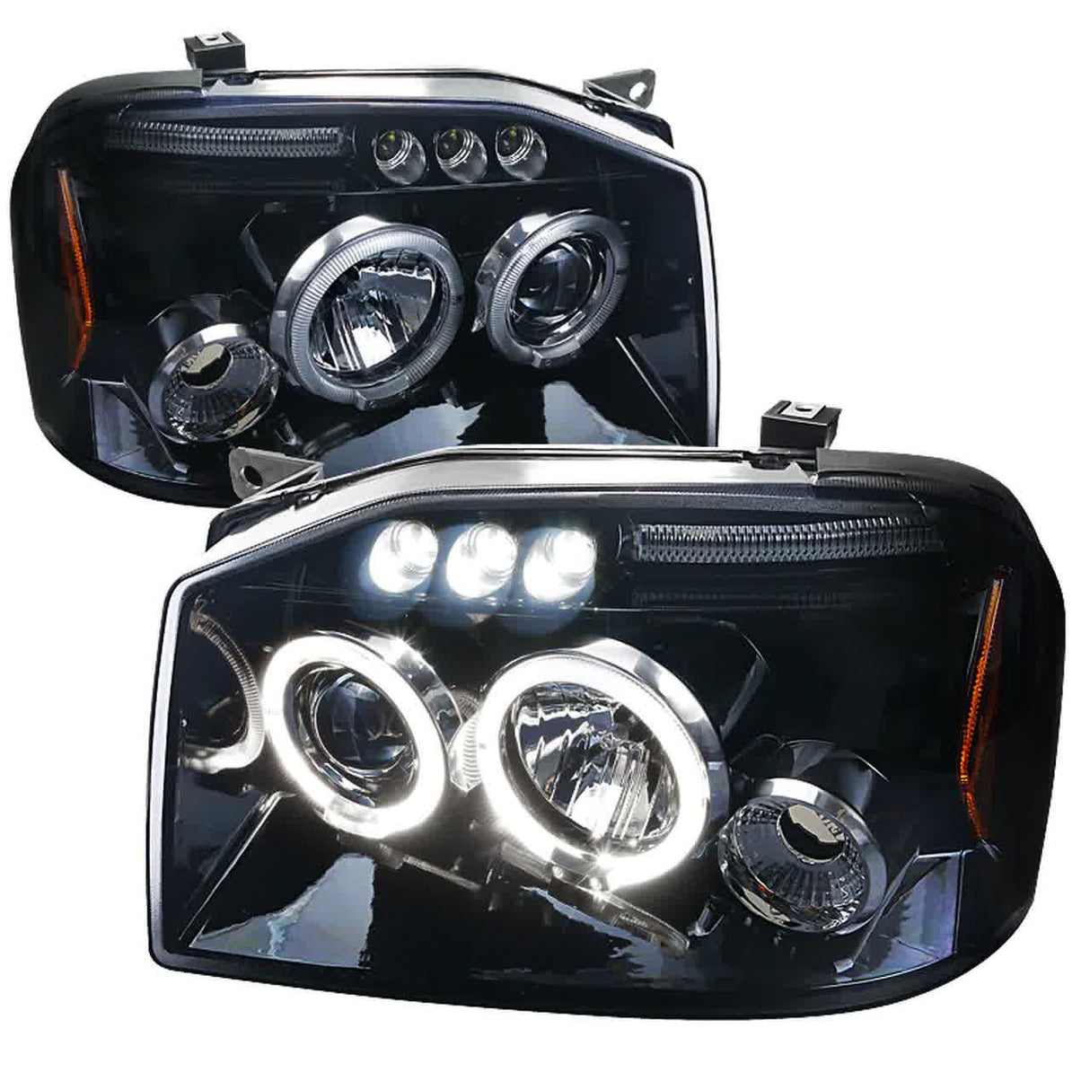 Spec-D Projector Headlights Nissan Frontier (2001-2004) LED Dual Halo - Black or Chrome