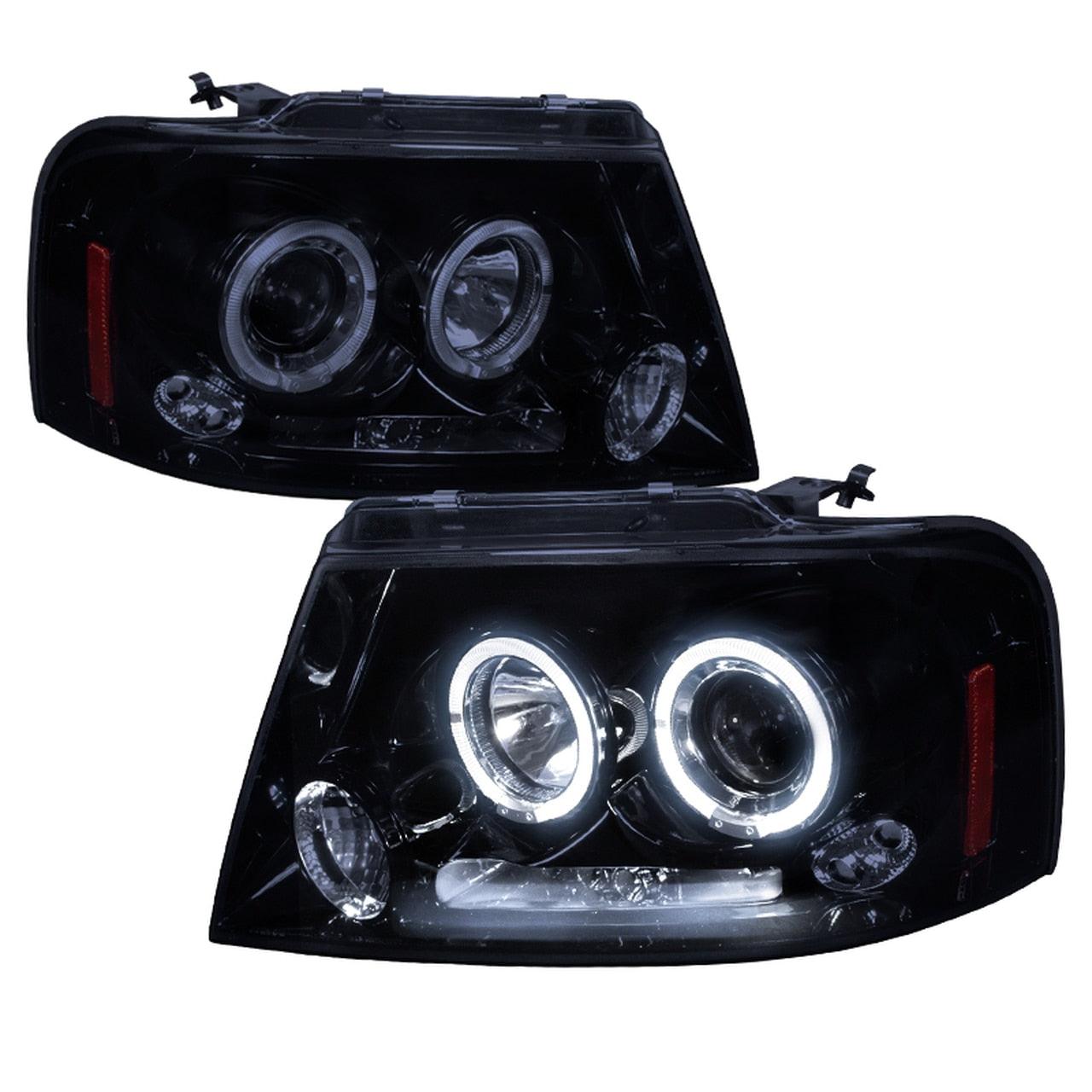 Spec-D Projector Headlights Ford F150 (04-08) Mark LT (06-08) Halo Black / Smoked / Chrome