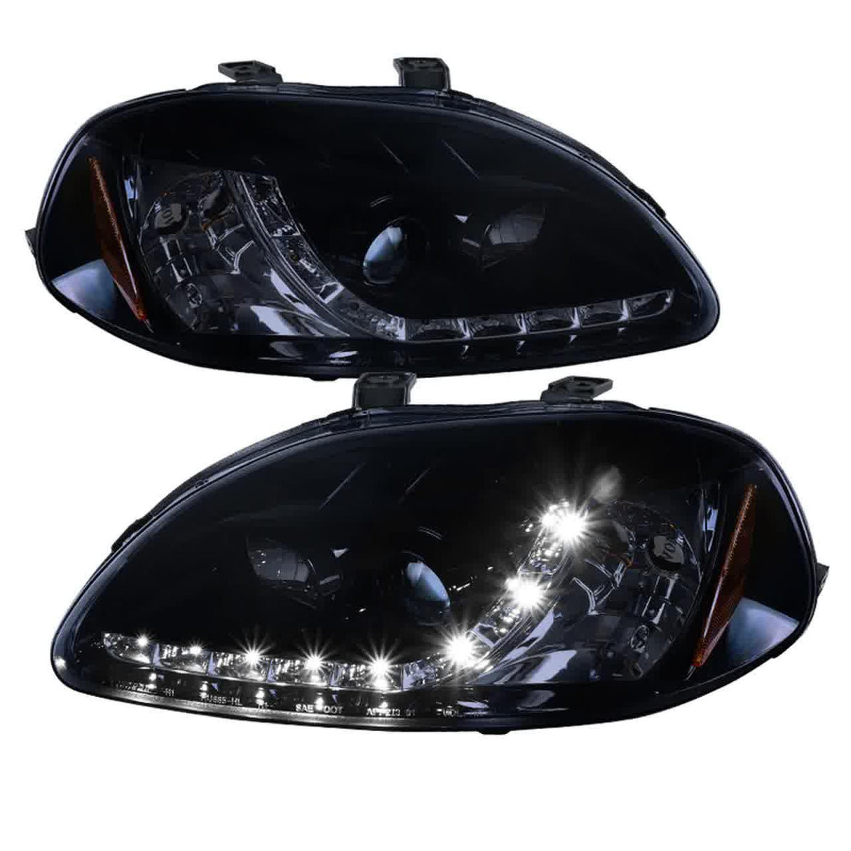 Spec-D Projector Headlights Honda Civic EK (96-98) R8 LED Style - Black or Smoke