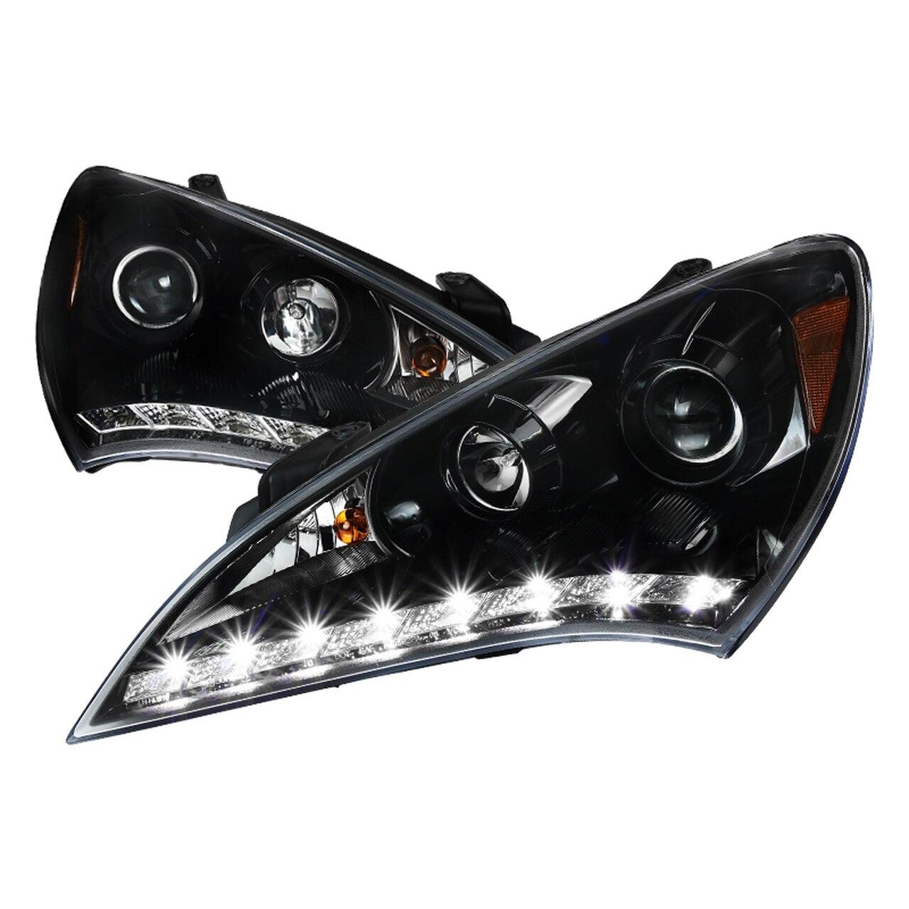 Spec-D Projector Headlights Hyundai Genesis Coupe (2010-2012) LED Bar - Black / Smoke / Chrome