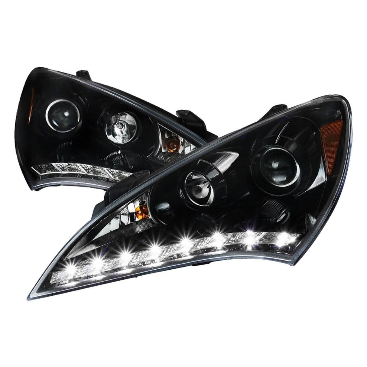 Spec-D Projector Headlights Hyundai Genesis Coupe (2010-2012) LED Bar - Black / Smoke / Chrome