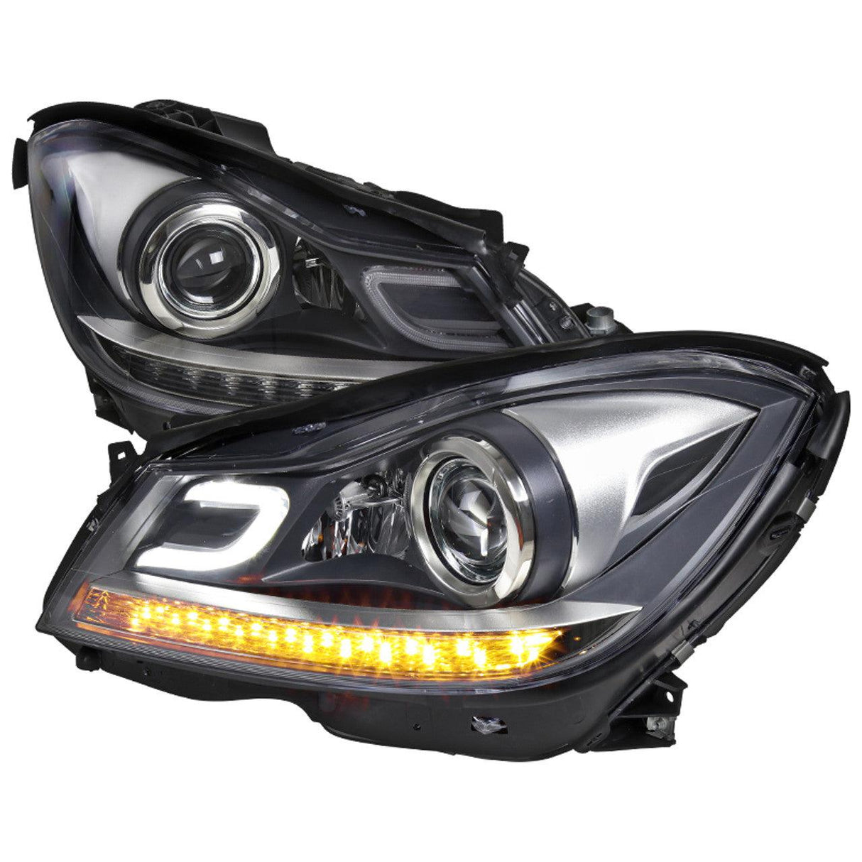 Spec-D Projector Headlights Mercedes C-Class W204 (12-14) LED DRL w/ Black Housing