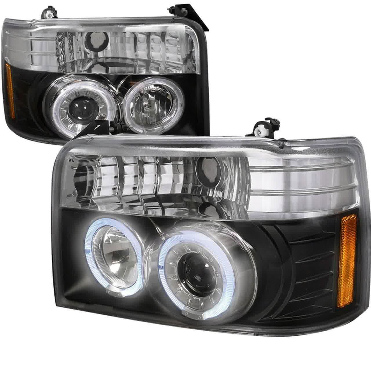 Spec-D Projector Headlights Ford F150 / F250 / F350 / Bronco (92-96) Dual LED Halo Chrome / Black