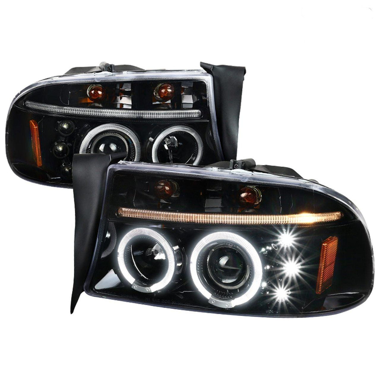 Spec-D Projector Headlights Dodge Dakota (97-04) Durango (98-03) Halo or SMD LED Strip - Black or Chrome