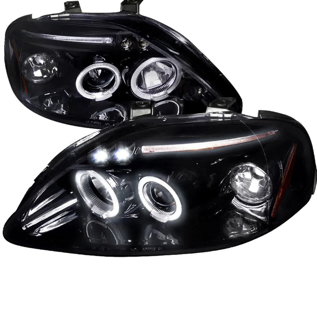 Spec-D Projector Headlights Honda Civic EK (99-00) Dual Halo LED - Black or Chrome