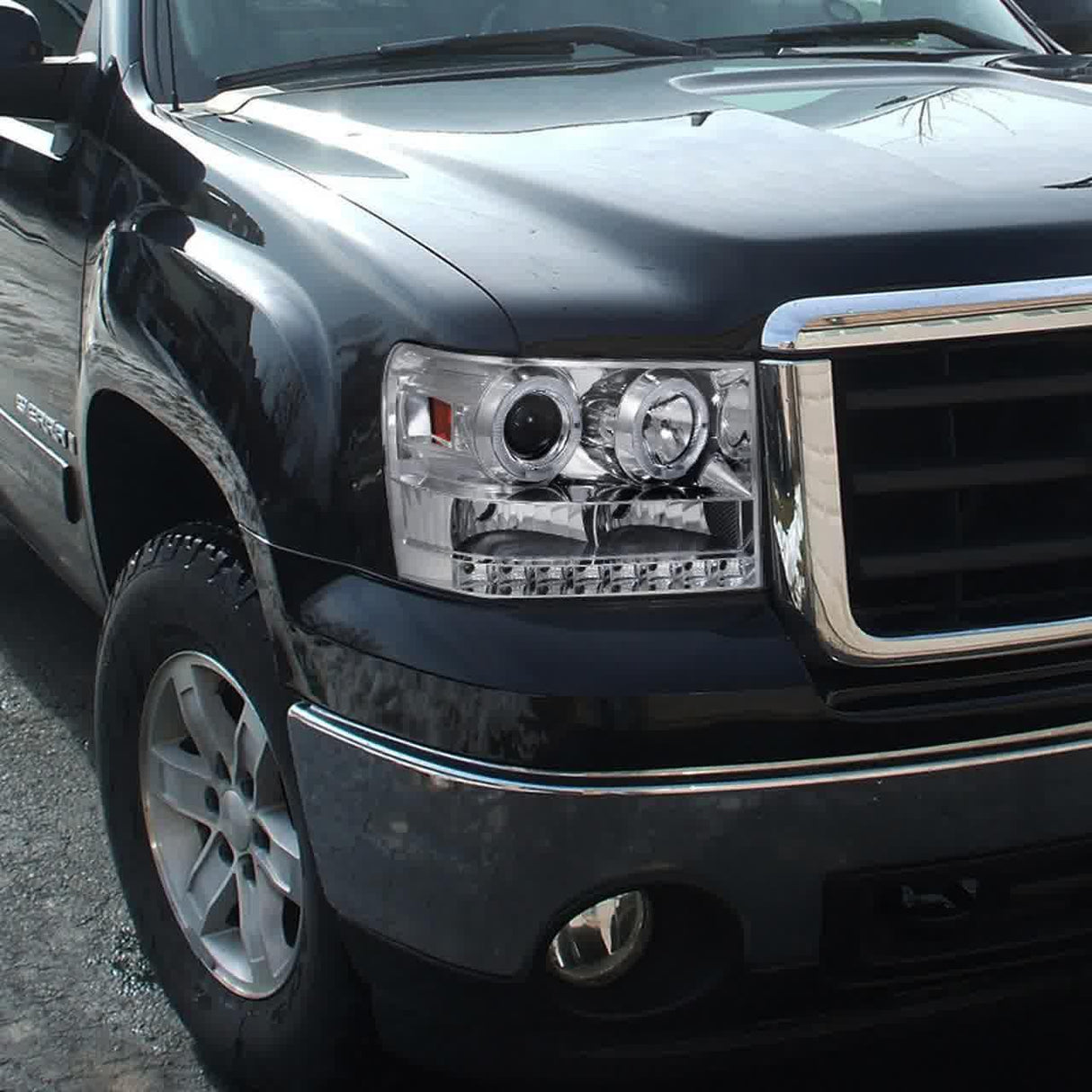 Spec-D Projector Headlights GMC Sierra (2007-2013) Dual LED Halo - Black Housing