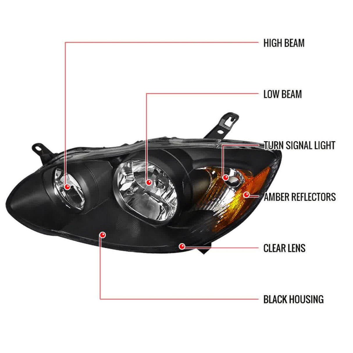 Spec-D OEM Replacement Headlights Toyota Corolla (03-08) Matte Black or Chrome Housing